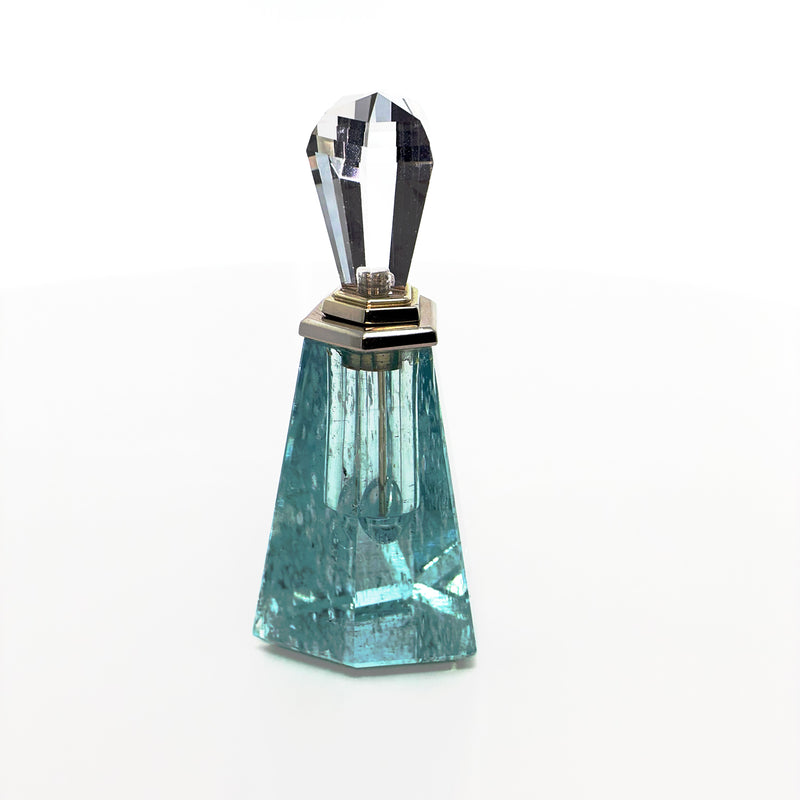 Colourless Topaz Top and Aquamarine Perfume Bottle accented with 18K White Gold