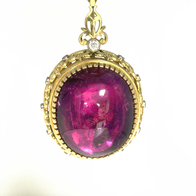 Neon Pink Tourmaline Diamond Gold Pendent Necklace